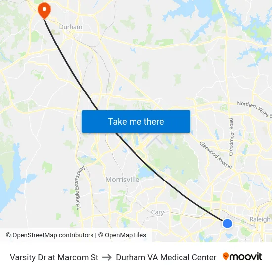 Varsity Dr at Marcom St to Durham VA Medical Center map