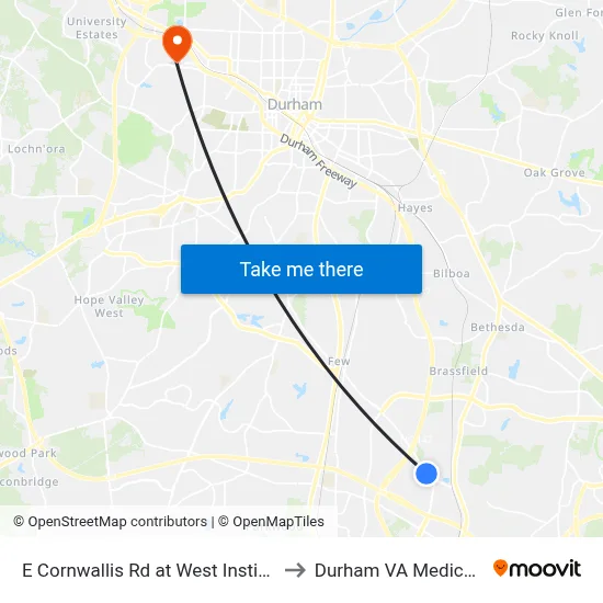 E Cornwallis Rd at West Institute Dr (Nb) to Durham VA Medical Center map