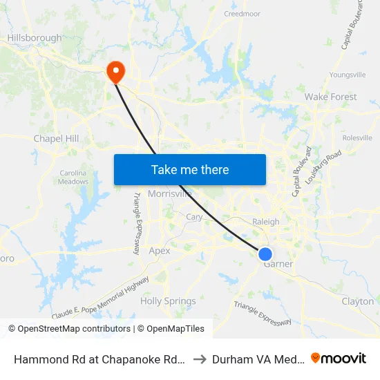 Hammond Rd at Chapanoke Rd (Detention Center) to Durham VA Medical Center map