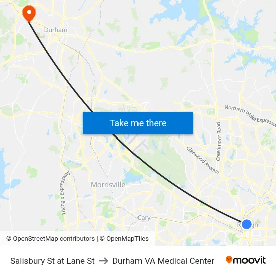 Salisbury St at Lane St to Durham VA Medical Center map