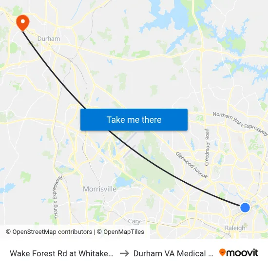 Wake Forest Rd at Whitaker Mill Rd to Durham VA Medical Center map