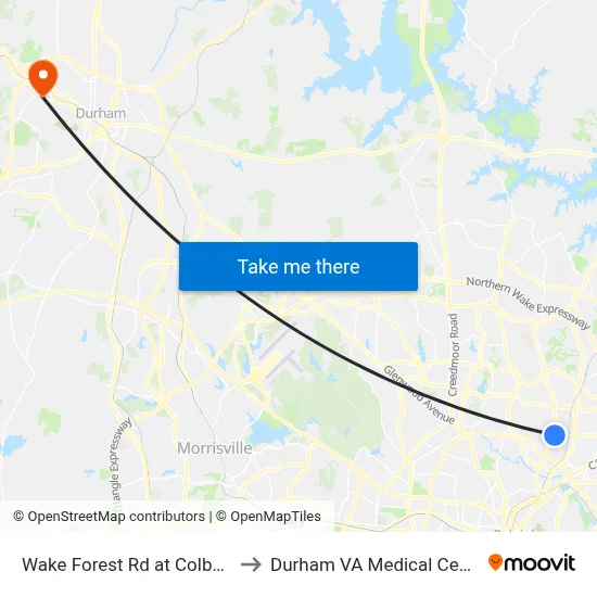 Wake Forest Rd at Colby Dr to Durham VA Medical Center map