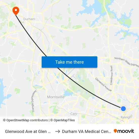 Glenwood Ave at Glen Ave to Durham VA Medical Center map