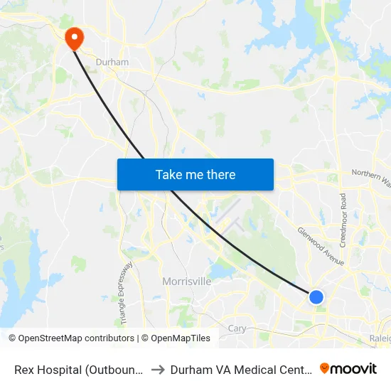 Rex Hospital (Outbound) to Durham VA Medical Center map