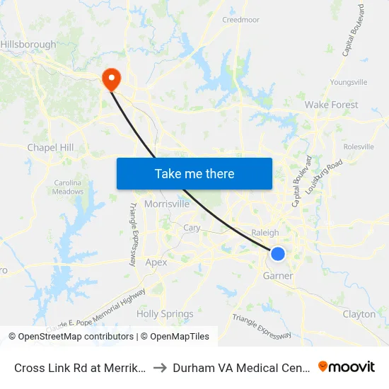 Cross Link Rd at Merrik St to Durham VA Medical Center map