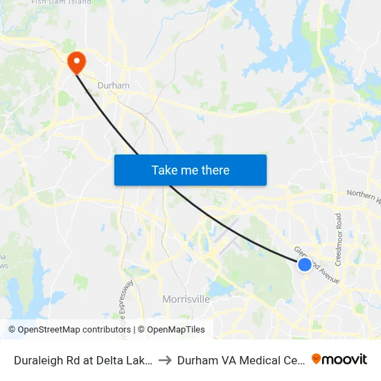 Duraleigh Rd at Delta Lake Dr to Durham VA Medical Center map