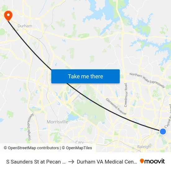 S Saunders St at Pecan Rd to Durham VA Medical Center map