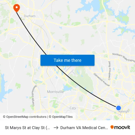 St Marys St at Clay St (Sb) to Durham VA Medical Center map