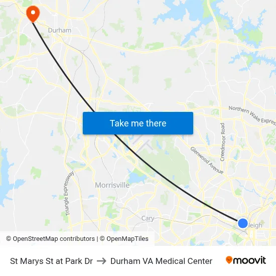 St Marys St at Park Dr to Durham VA Medical Center map