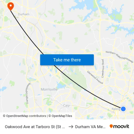Oakwood Ave at Tarboro St (St Augustine's Universi to Durham VA Medical Center map