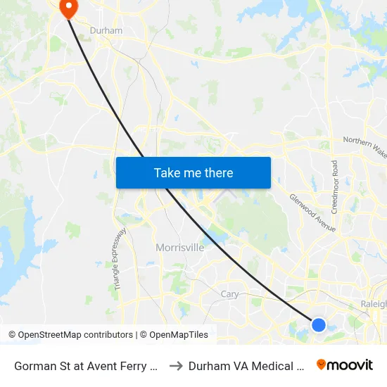 Gorman St at Avent Ferry Rd (Sb) to Durham VA Medical Center map