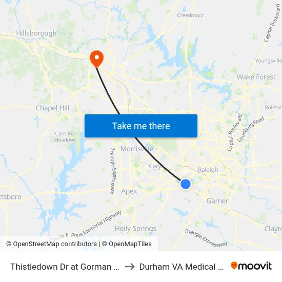 Thistledown Dr at Gorman St (Wb) to Durham VA Medical Center map