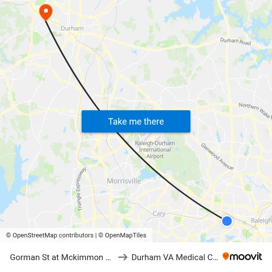 Gorman St at Mckimmon Center to Durham VA Medical Center map