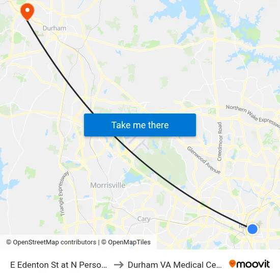 E Edenton St at N Person St to Durham VA Medical Center map