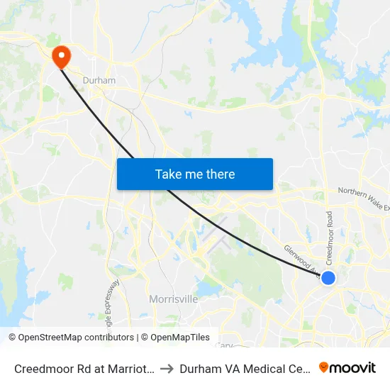 Creedmoor Rd at Marriott Dr to Durham VA Medical Center map