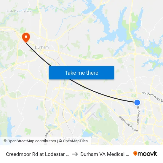 Creedmoor Rd at Lodestar Dr (Nb) to Durham VA Medical Center map