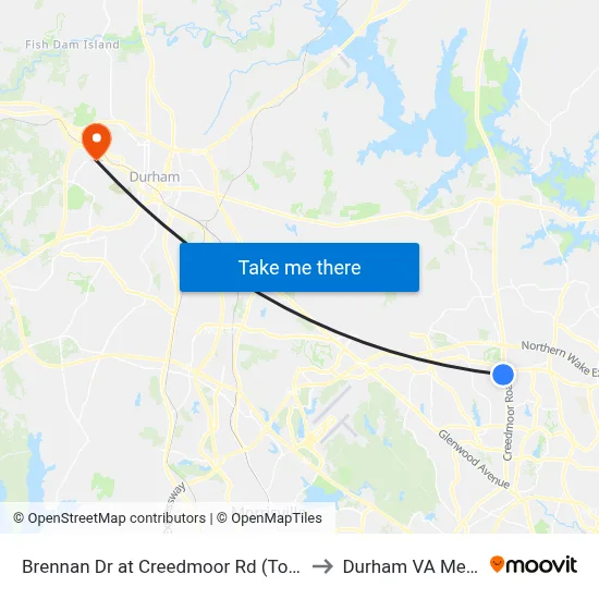 Brennan Dr at Creedmoor Rd (Towne North Shopping C to Durham VA Medical Center map