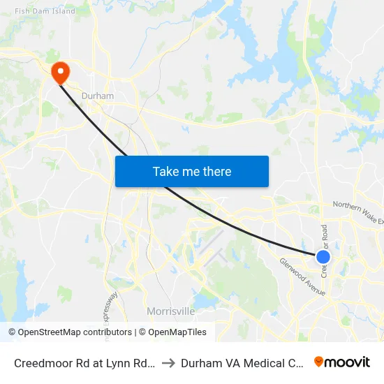 Creedmoor Rd at Lynn Rd (Sb) to Durham VA Medical Center map