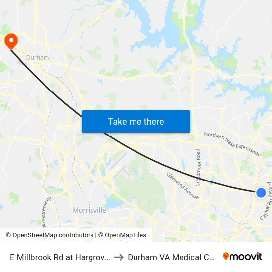 E Millbrook Rd at Hargrove Rd to Durham VA Medical Center map