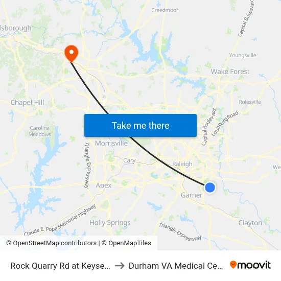 Rock Quarry Rd at Keyser St to Durham VA Medical Center map