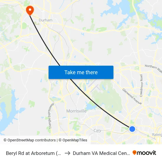 Beryl Rd at Arboretum (Eb) to Durham VA Medical Center map