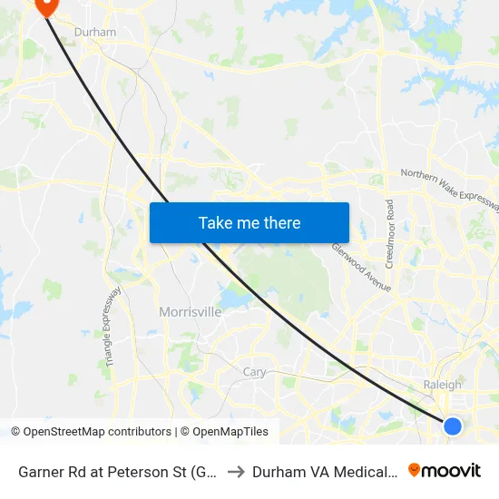 Garner Rd at Peterson St (Greenway) to Durham VA Medical Center map