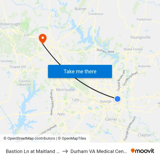 Bastion Ln at Maitland Dr to Durham VA Medical Center map