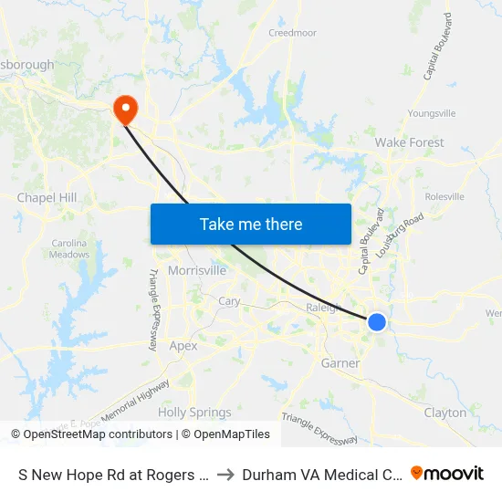 S New Hope Rd at Rogers Ln Nb to Durham VA Medical Center map