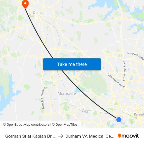 Gorman St at Kaplan Dr Wb to Durham VA Medical Center map
