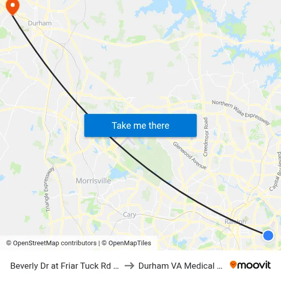 Beverly Dr at Friar Tuck Rd (North) to Durham VA Medical Center map