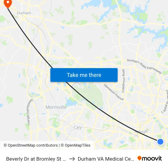 Beverly Dr at Bromley St (Sb) to Durham VA Medical Center map