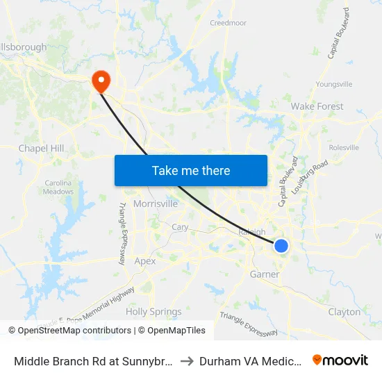 Middle Branch Rd at Sunnybrook Rd (Eb) to Durham VA Medical Center map