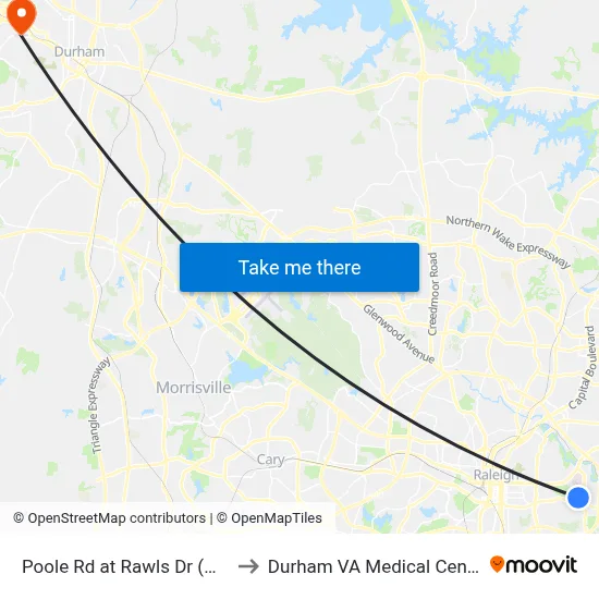 Poole Rd at Rawls Dr (Wb) to Durham VA Medical Center map