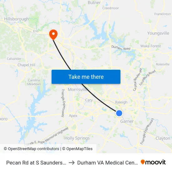 Pecan Rd at S Saunders St to Durham VA Medical Center map