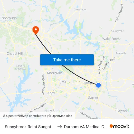 Sunnybrook Rd at Sungate Blvd to Durham VA Medical Center map
