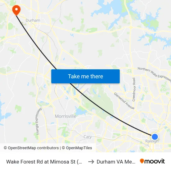 Wake Forest Rd at Mimosa St (Mordecai Historic Par to Durham VA Medical Center map