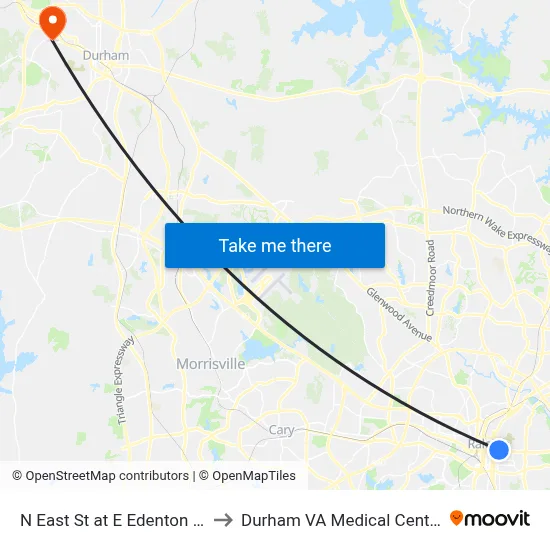 N East St at E Edenton St to Durham VA Medical Center map