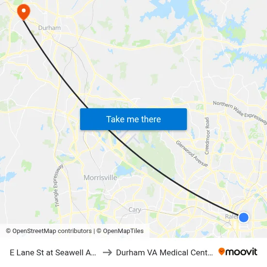 E Lane St at Seawell Ave to Durham VA Medical Center map