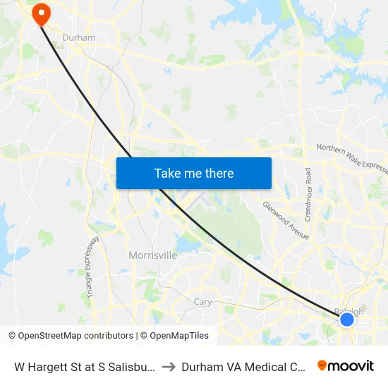 W Hargett St at S Salisbury St to Durham VA Medical Center map