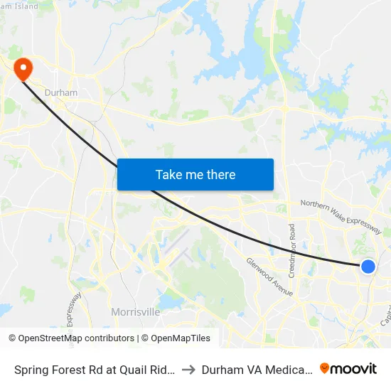 Spring Forest Rd at Quail Ridge Rd (Eb) to Durham VA Medical Center map