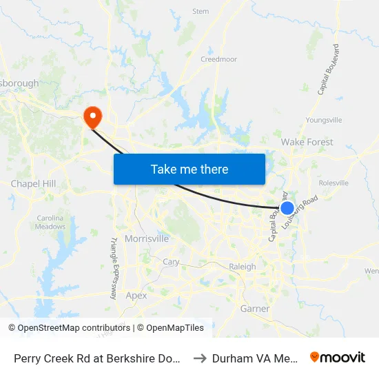 Perry Creek Rd at Berkshire Downs Dr (Wral Soccer to Durham VA Medical Center map