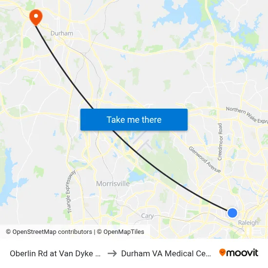 Oberlin Rd at Van Dyke Ave to Durham VA Medical Center map
