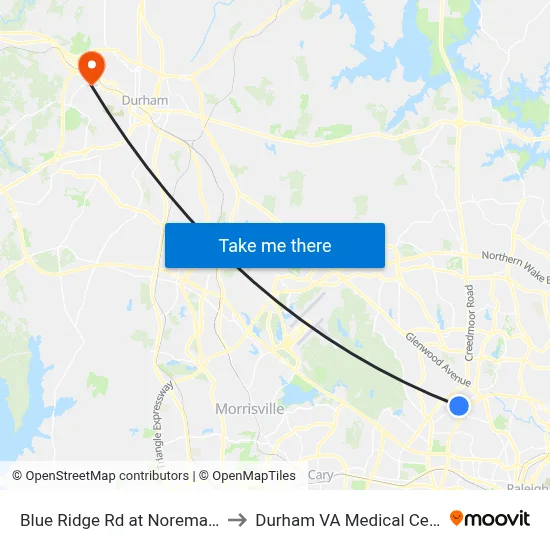 Blue Ridge Rd at Noremac Dr to Durham VA Medical Center map
