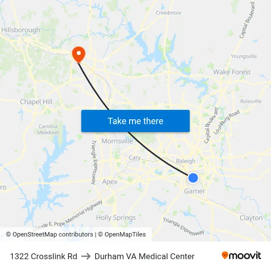 1322 Crosslink Rd to Durham VA Medical Center map
