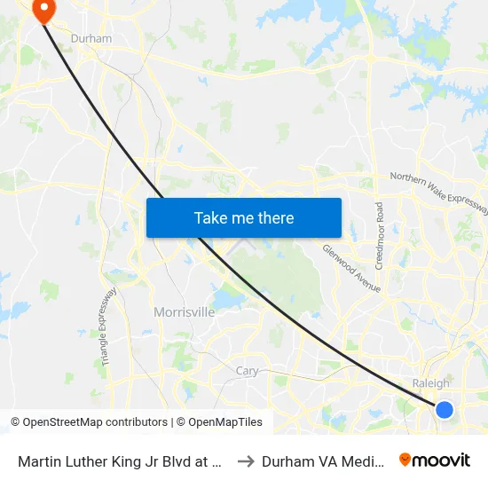 Martin Luther King Jr Blvd at Holmes St (Eb) to Durham VA Medical Center map