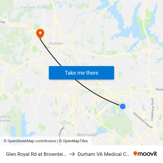 Glen Royal Rd at Brownleigh Dr to Durham VA Medical Center map