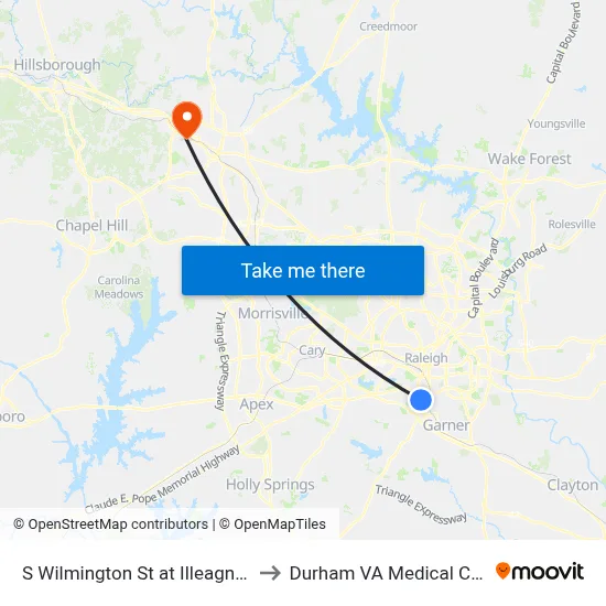 S Wilmington St at Illeagnes Rd to Durham VA Medical Center map
