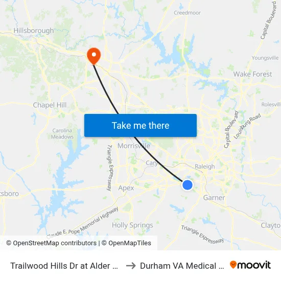 Trailwood Hills Dr at Alder Ridge Ln to Durham VA Medical Center map