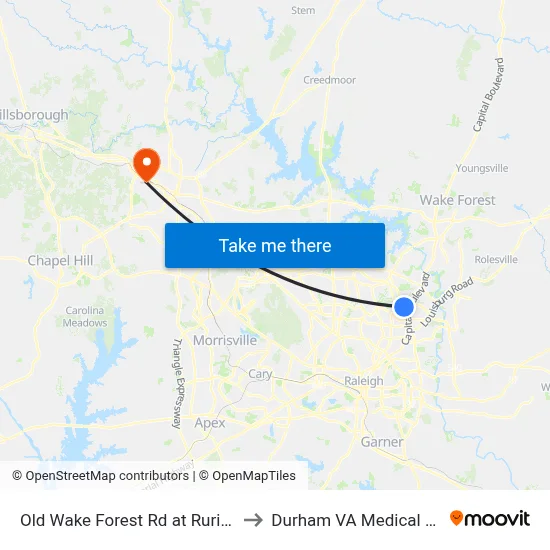 Old Wake Forest Rd at Ruritania St to Durham VA Medical Center map