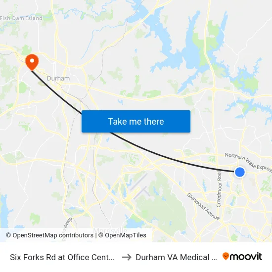 Six Forks Rd at Office Center Dr (Ib) to Durham VA Medical Center map